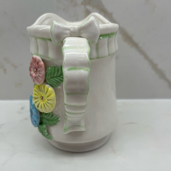 Kitschy Cute Floral Latte Pitcher Fine Porcelain with Lady Bug and Worm - Picture 2 of 5